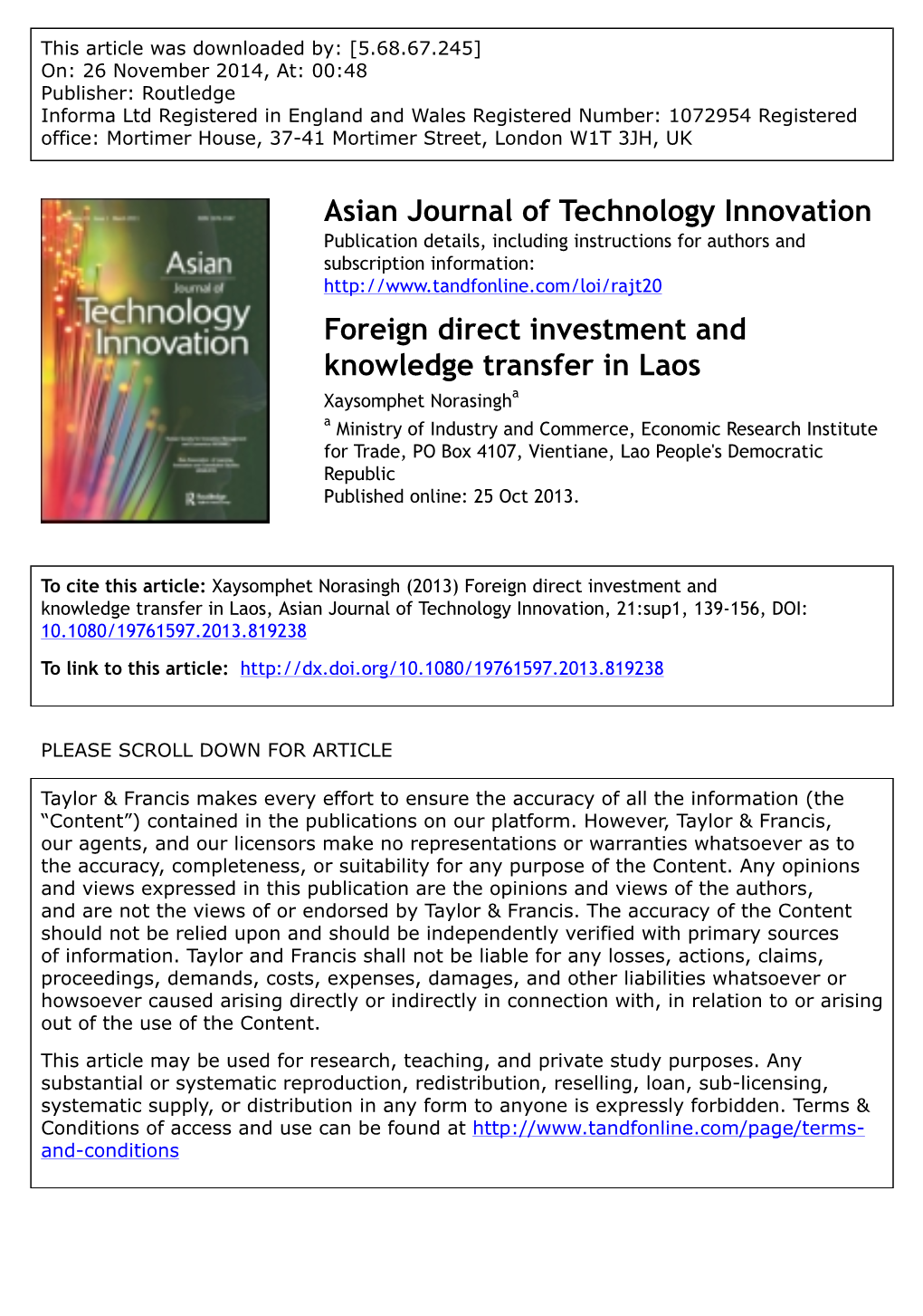 Asian Journal of Technology Innovation Foreign Direct