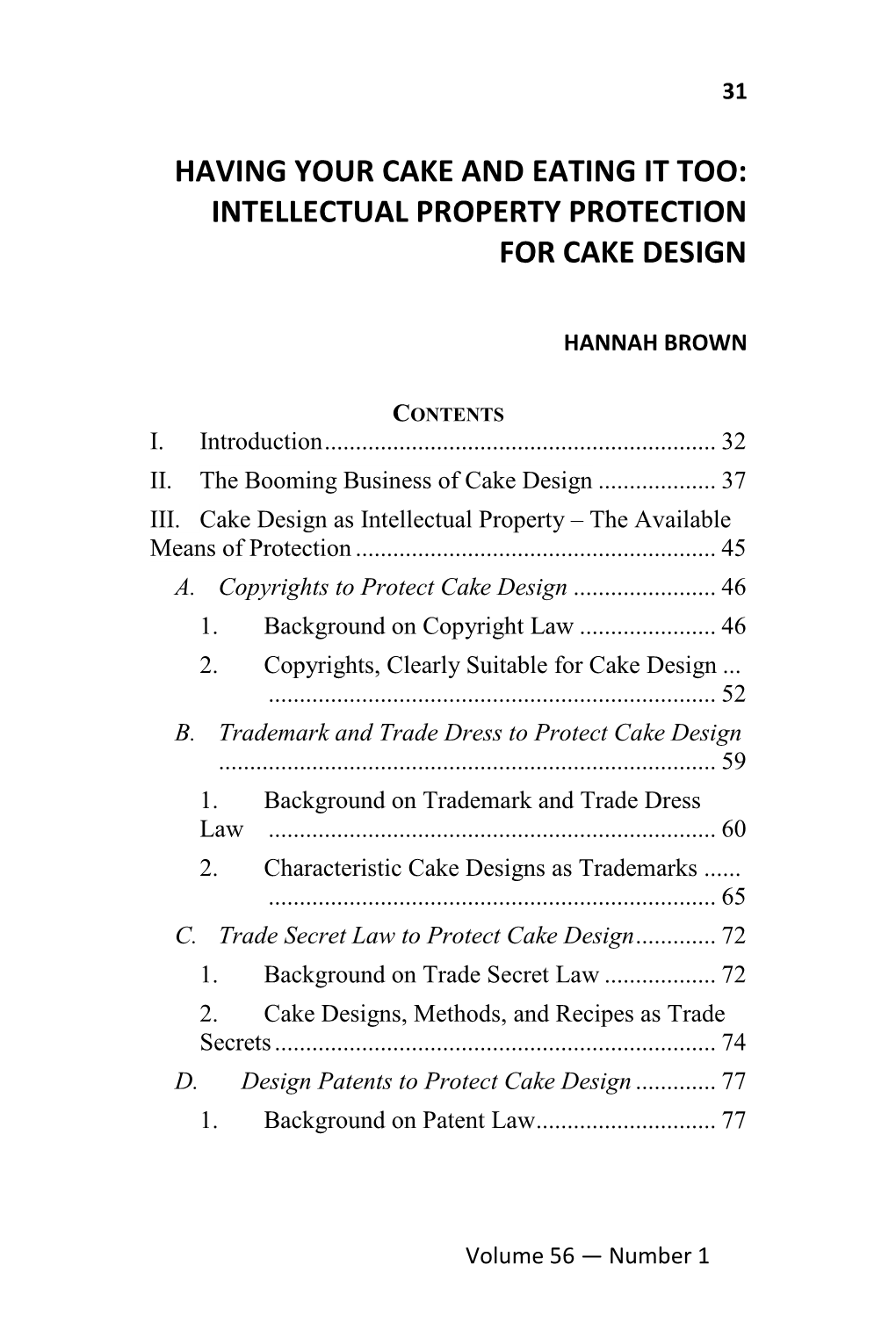 Intellectual Property Protection for Cake Design