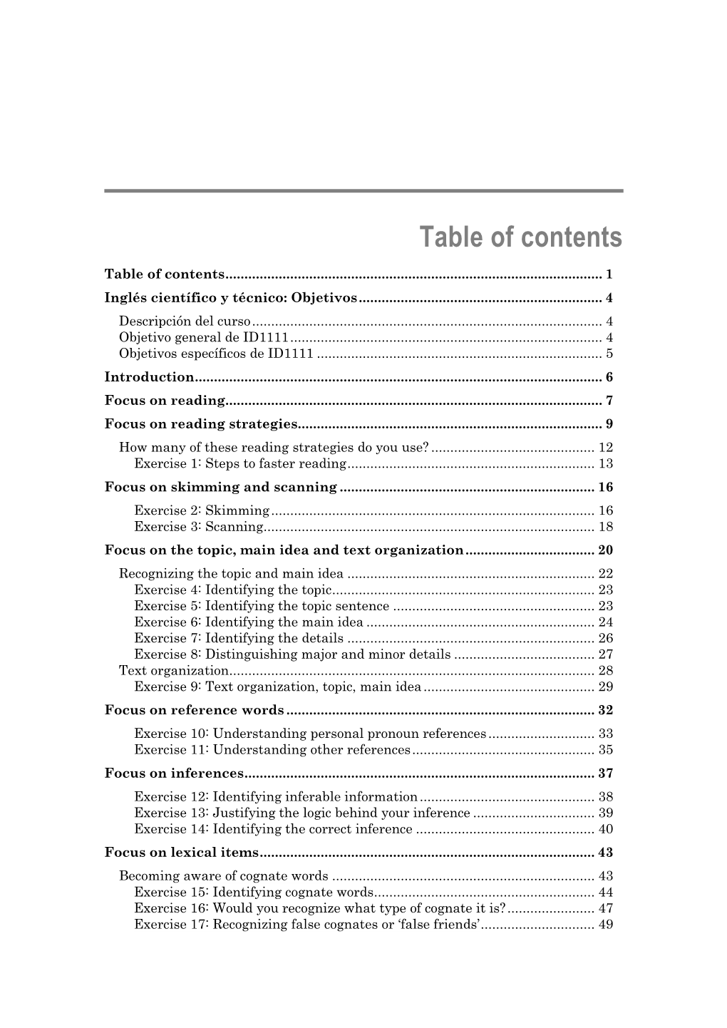 Table of Contents