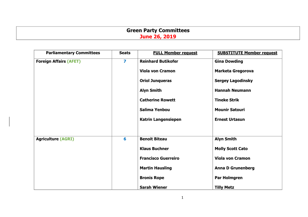 Green Party Committees June 26, 2019