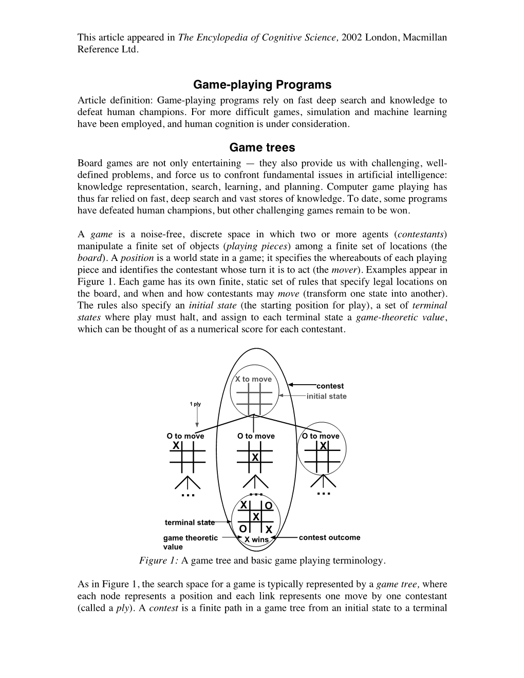 Epstein, S. L. (2002). Game Playing. in Encyclopedia of Cognitive