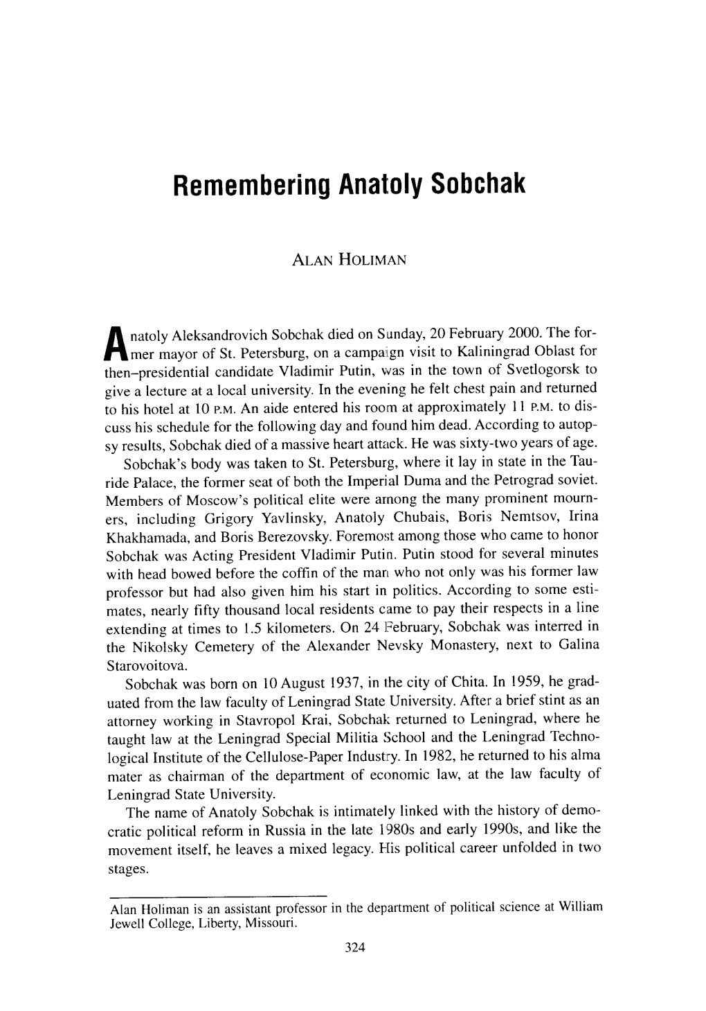 Remembering Anatoly Sobchak