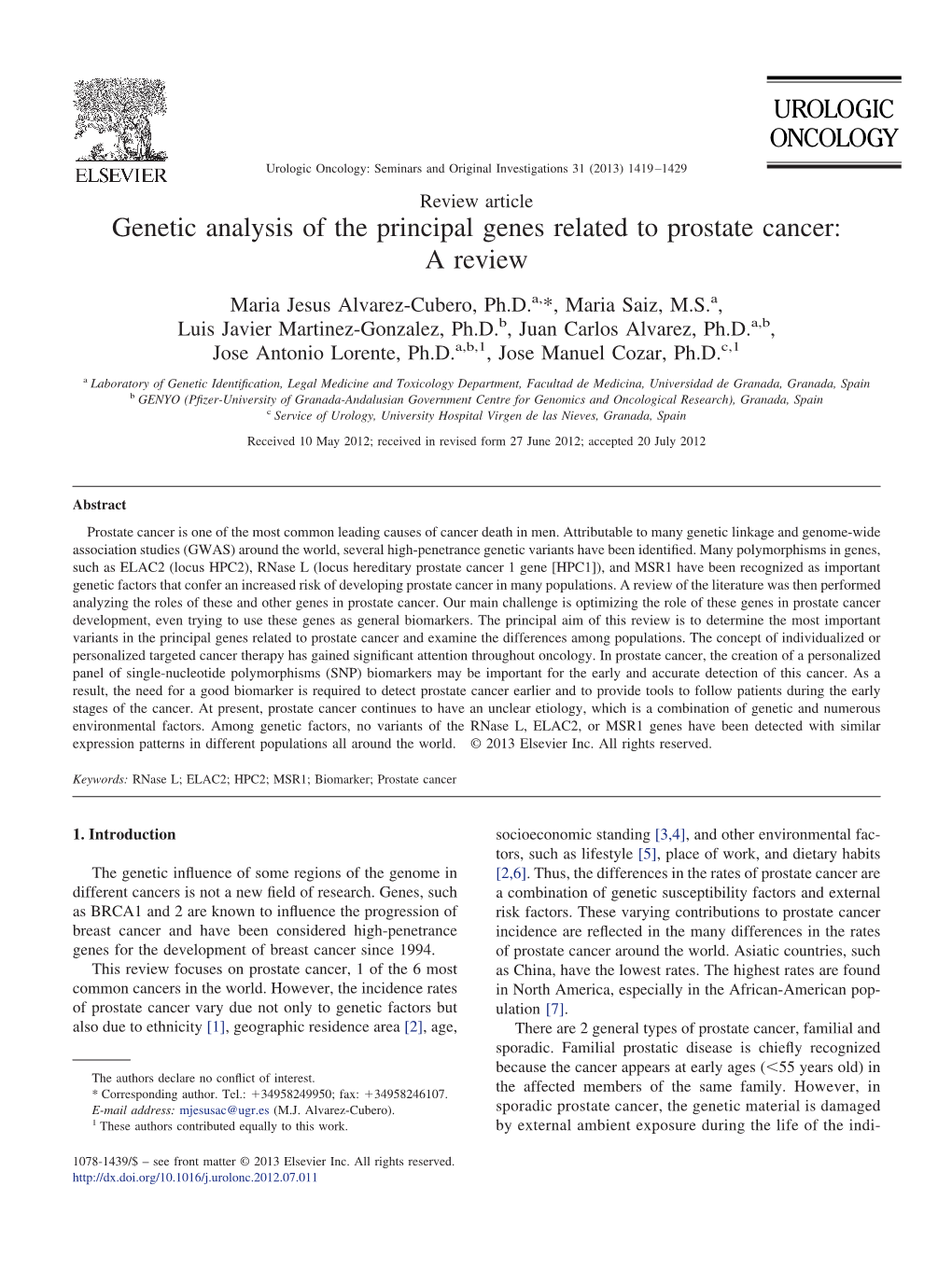 Genetic Analysis of the Principal Genes Related to Prostate Cancer: a Review