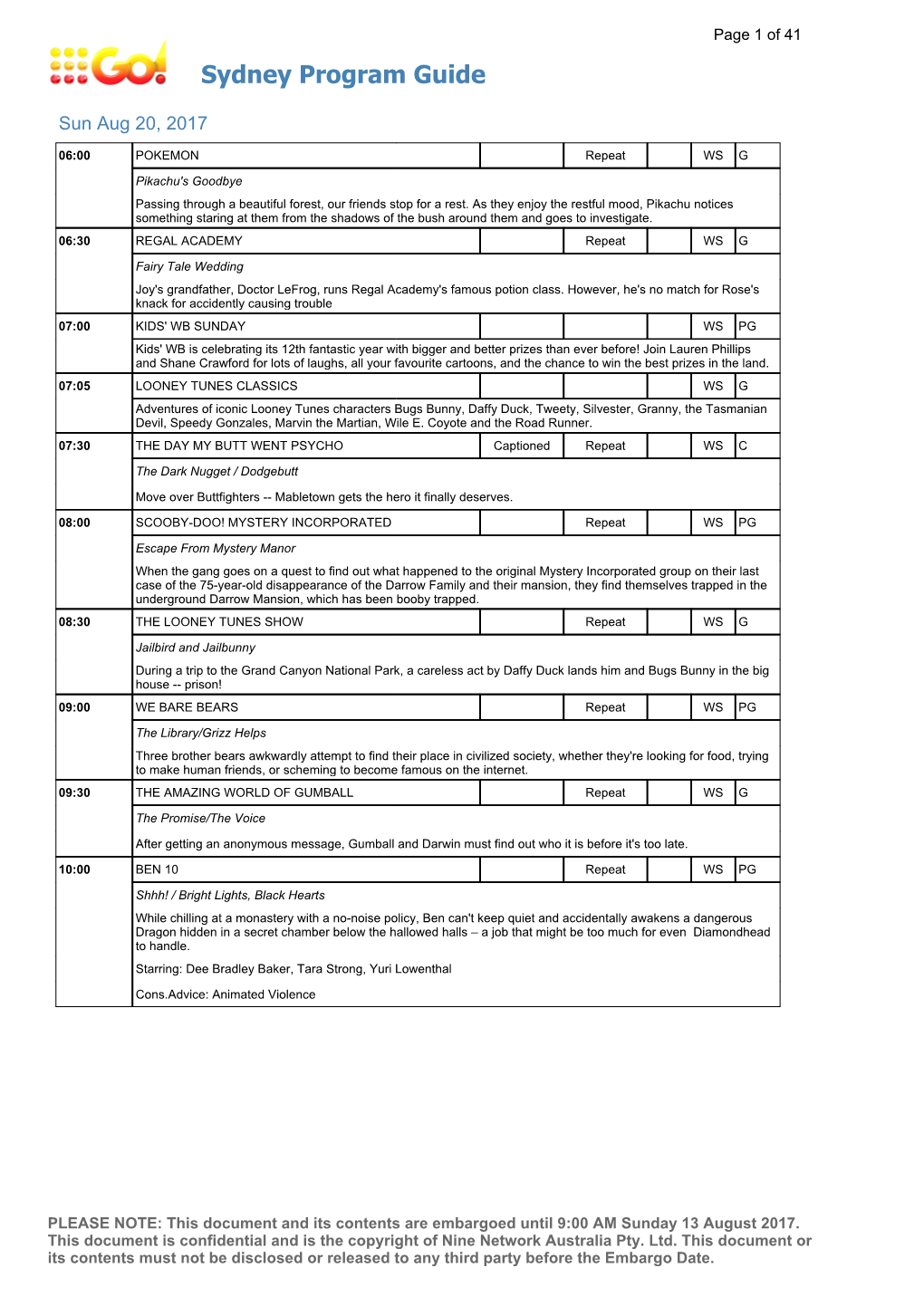 Sydney Program Guide