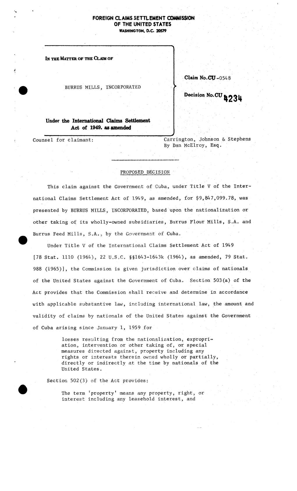 CU-0548 the Act Provides in Section 503(A) That in Making Determinations With