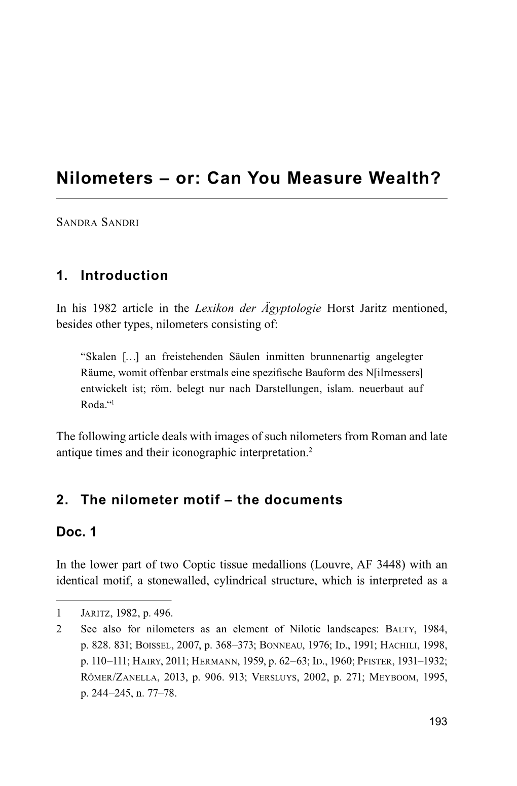 Nilometers – Or: Can You Measure Wealth?