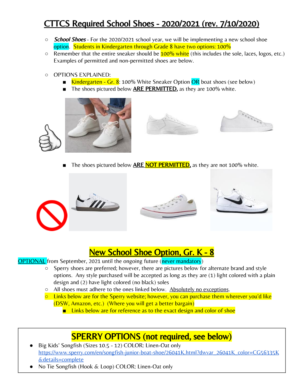 CTTCS Required School Shoes - 2020/2021 (Rev