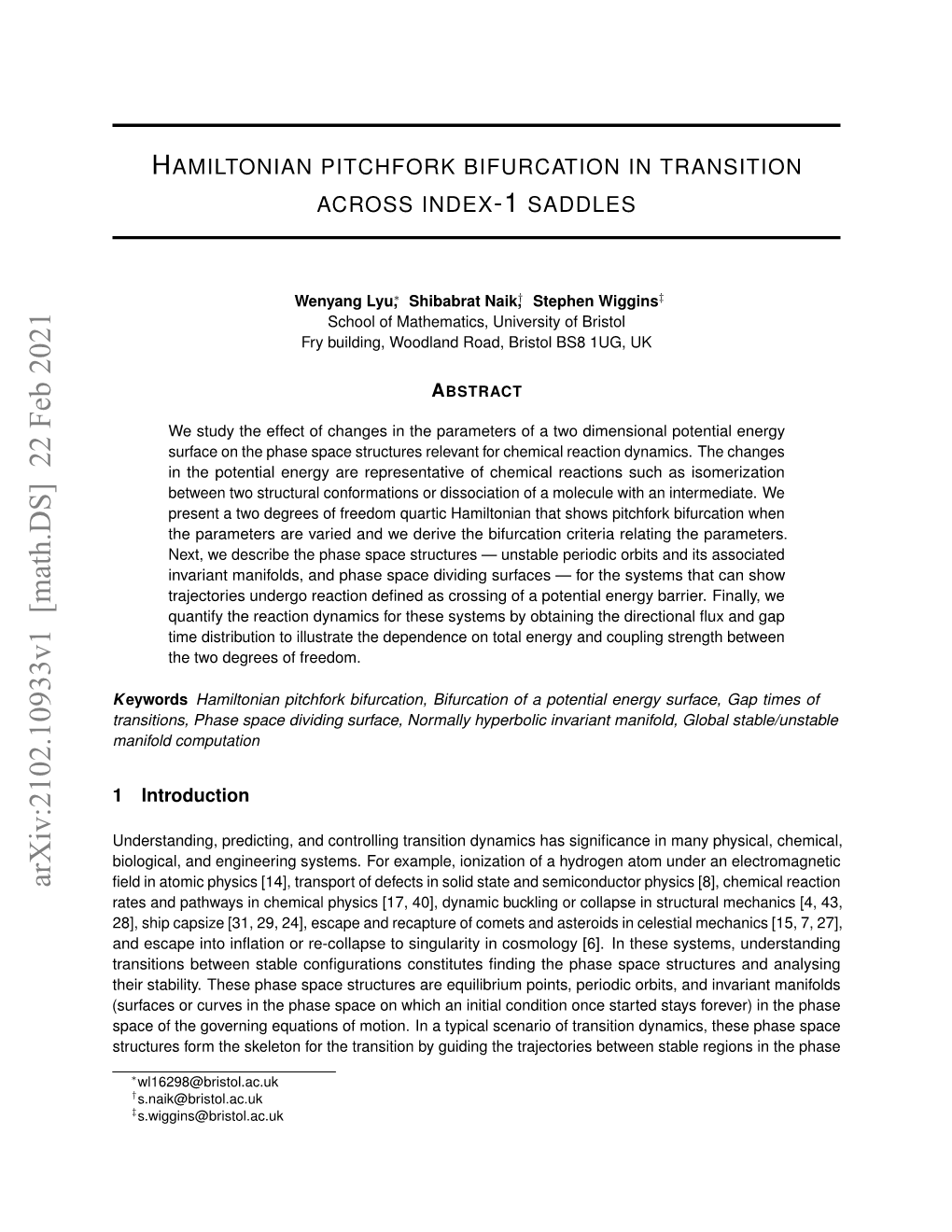 Hamiltonian Pitchfork Bifurcation in Transition