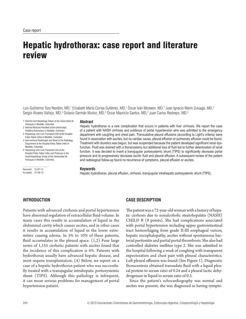 Hepatic Hydrothorax: Case Report and Literature Review