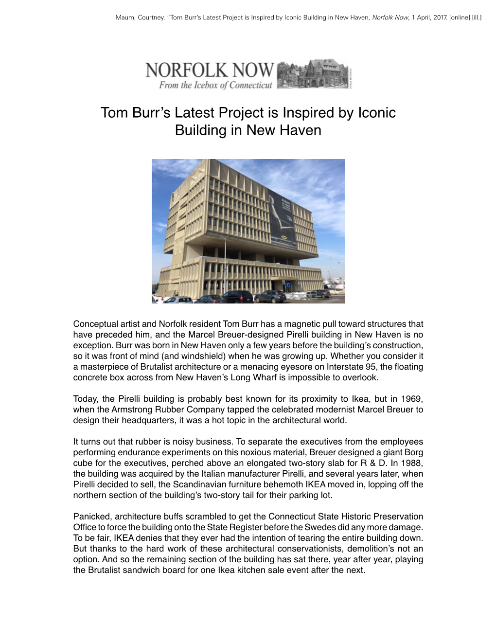 Tom Burr's Latest Project Is Inspired by Iconic Building in New Haven