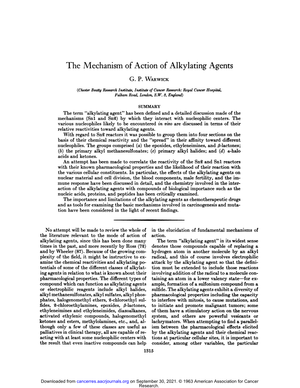 The Mechanism of Action of Alkylating Agents G