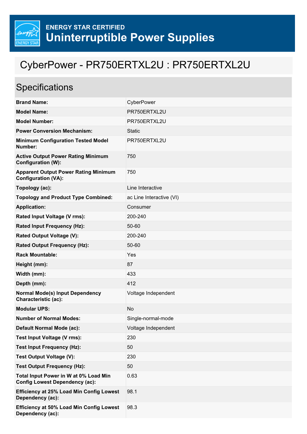 Cyberpower - PR750ERTXL2U : PR750ERTXL2U