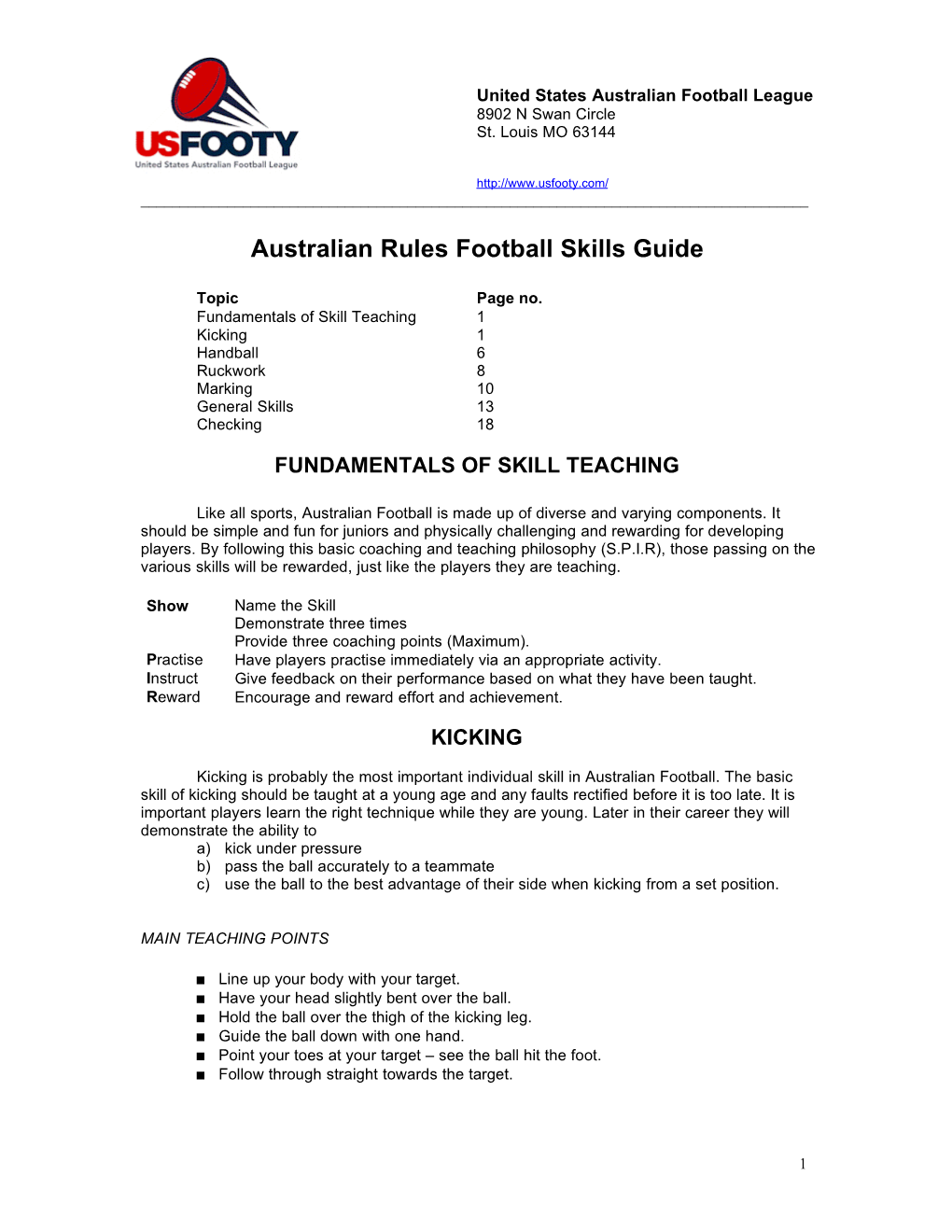 Australian Rules Football Skills Guide