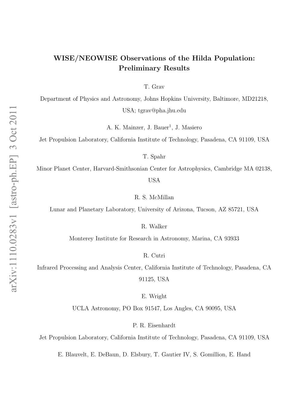 WISE/NEOWISE Observations of the Hilda Population: Preliminary Results