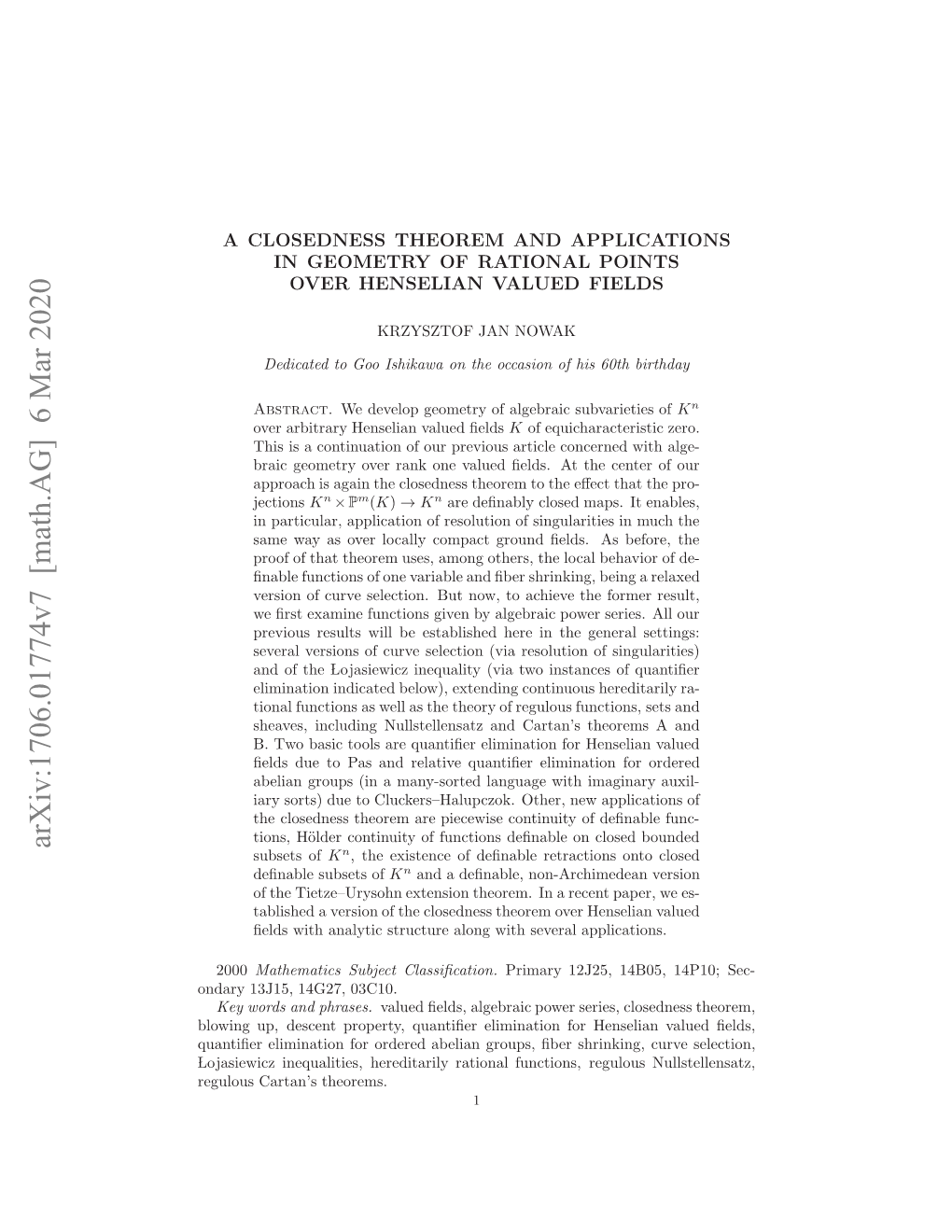 Arxiv:1706.01774V7 [Math.AG] 6 Mar 2020 Nay1j5 42,03C10