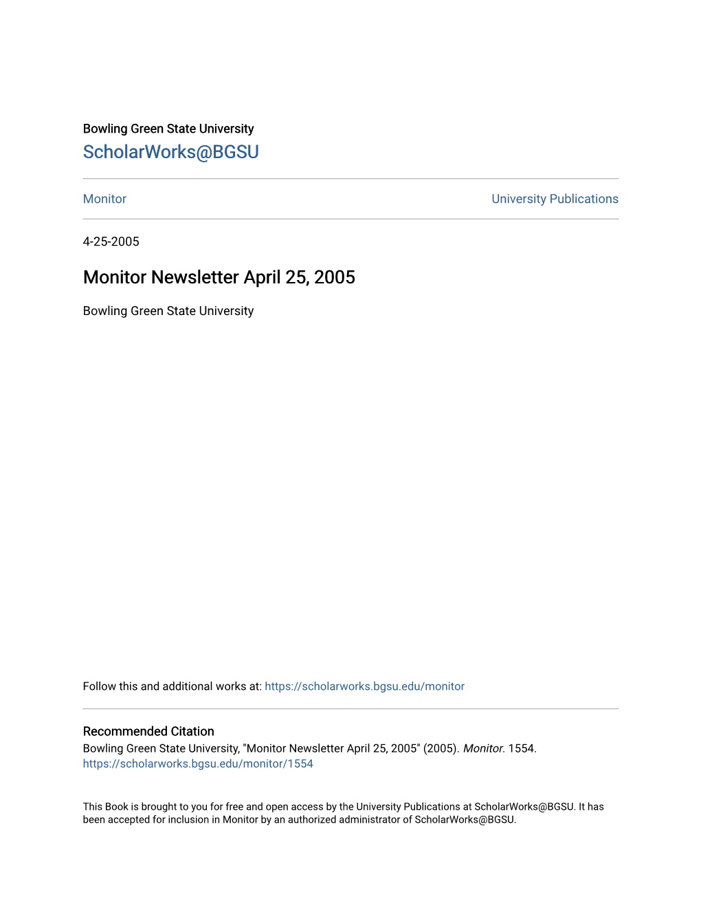 Monitor Newsletter April 25, 2005