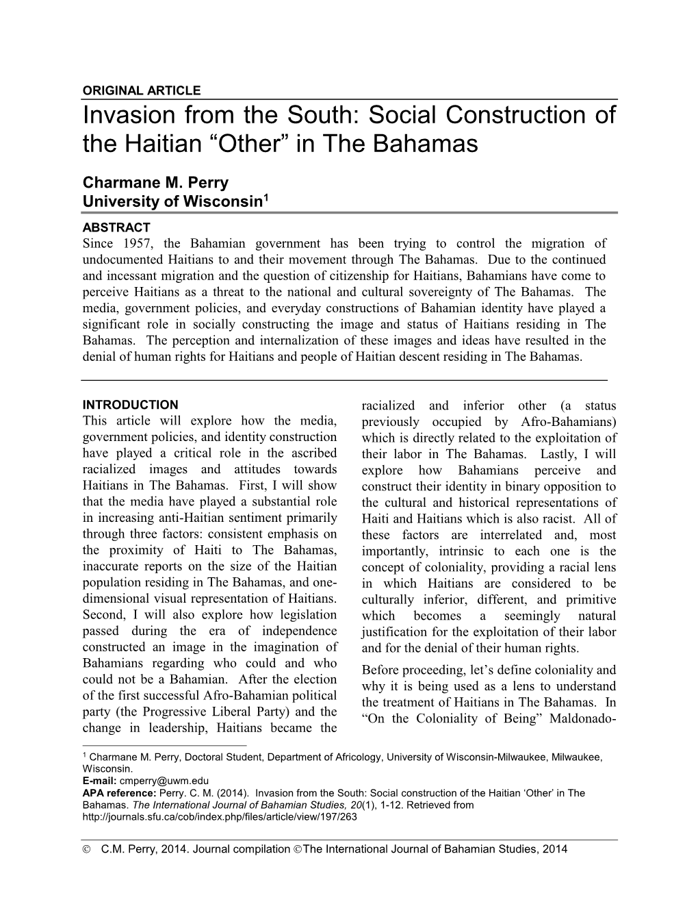 Social Construction of the Haitian "Other" in the Bahamas