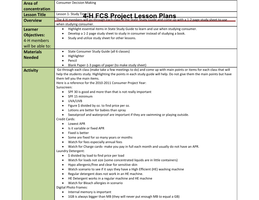 4-H FCS Project Lesson Plans s2