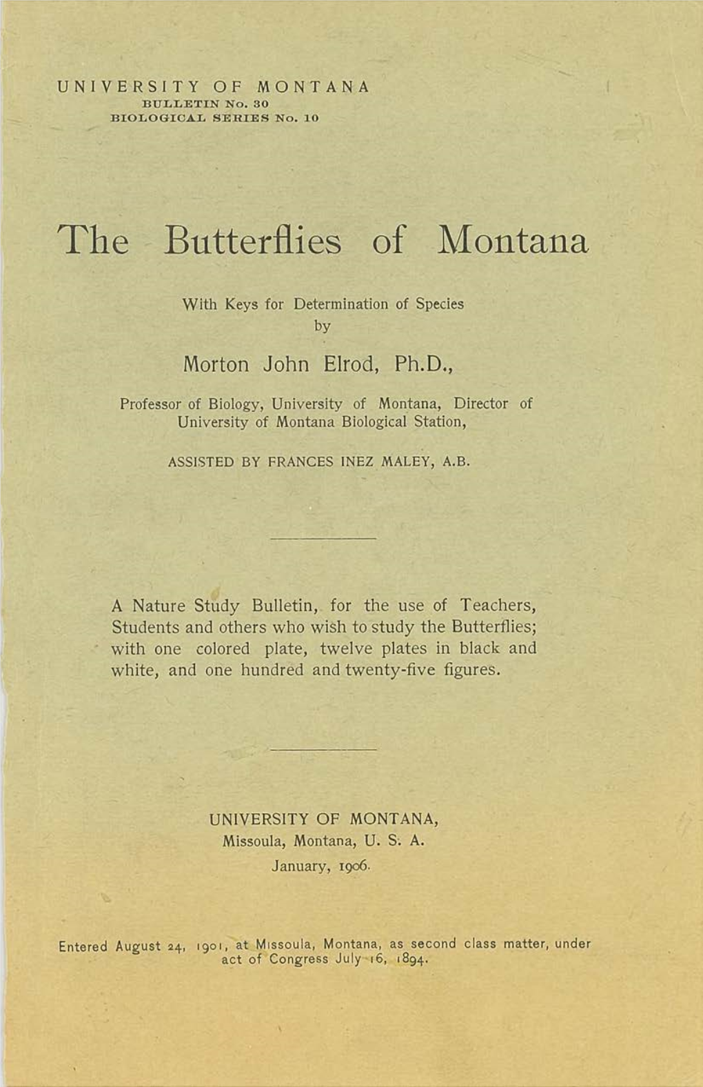 The Butterflies of Montana, 1906