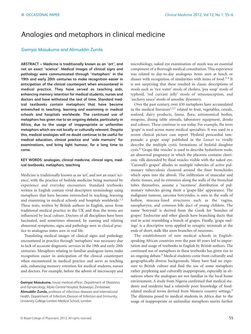 Analogies and Metaphors in Clinical Medicine