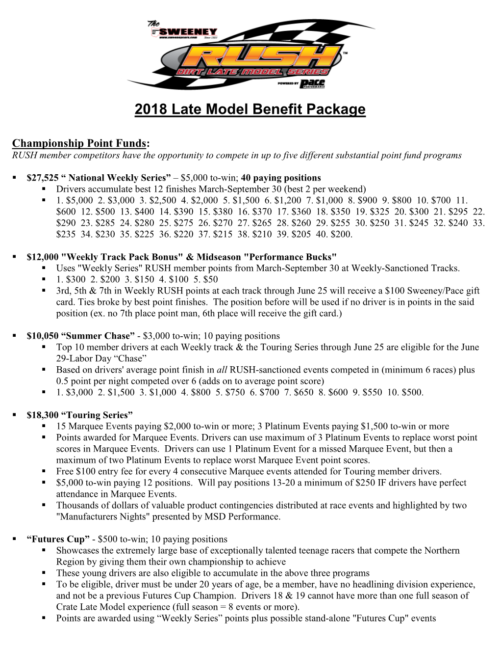 2018 Late Model Benefit Package