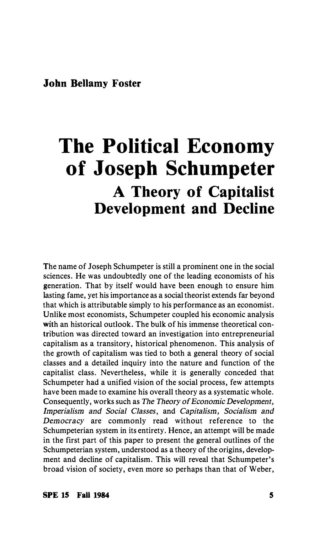 The Political Economy of Joseph Schumpeter a Theory of Capitalist Development and Decline