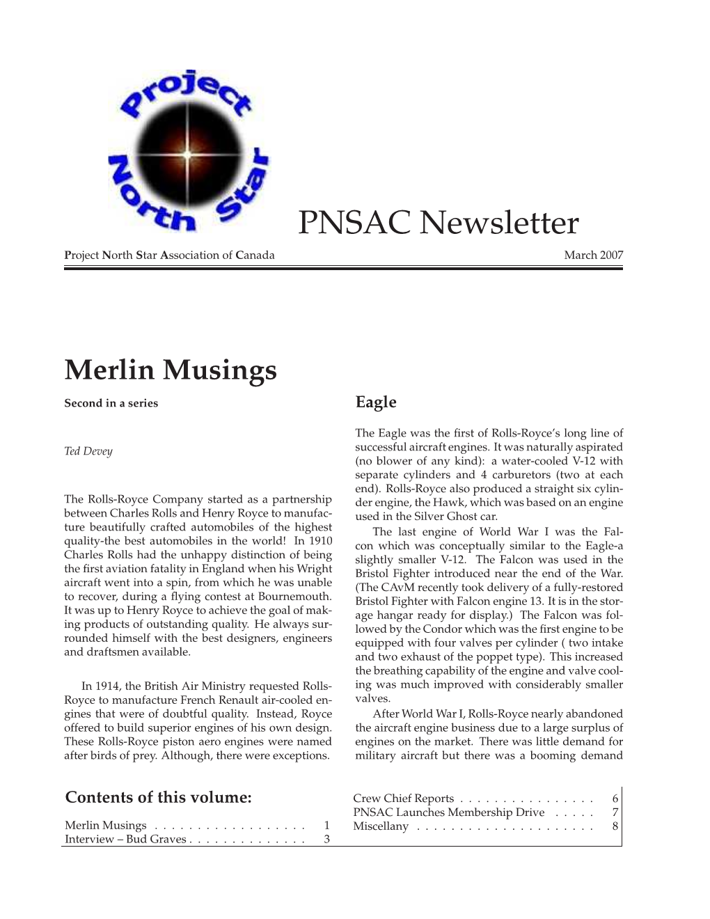 PNSAC Newsletter Project North Star Association of Canada March 2007