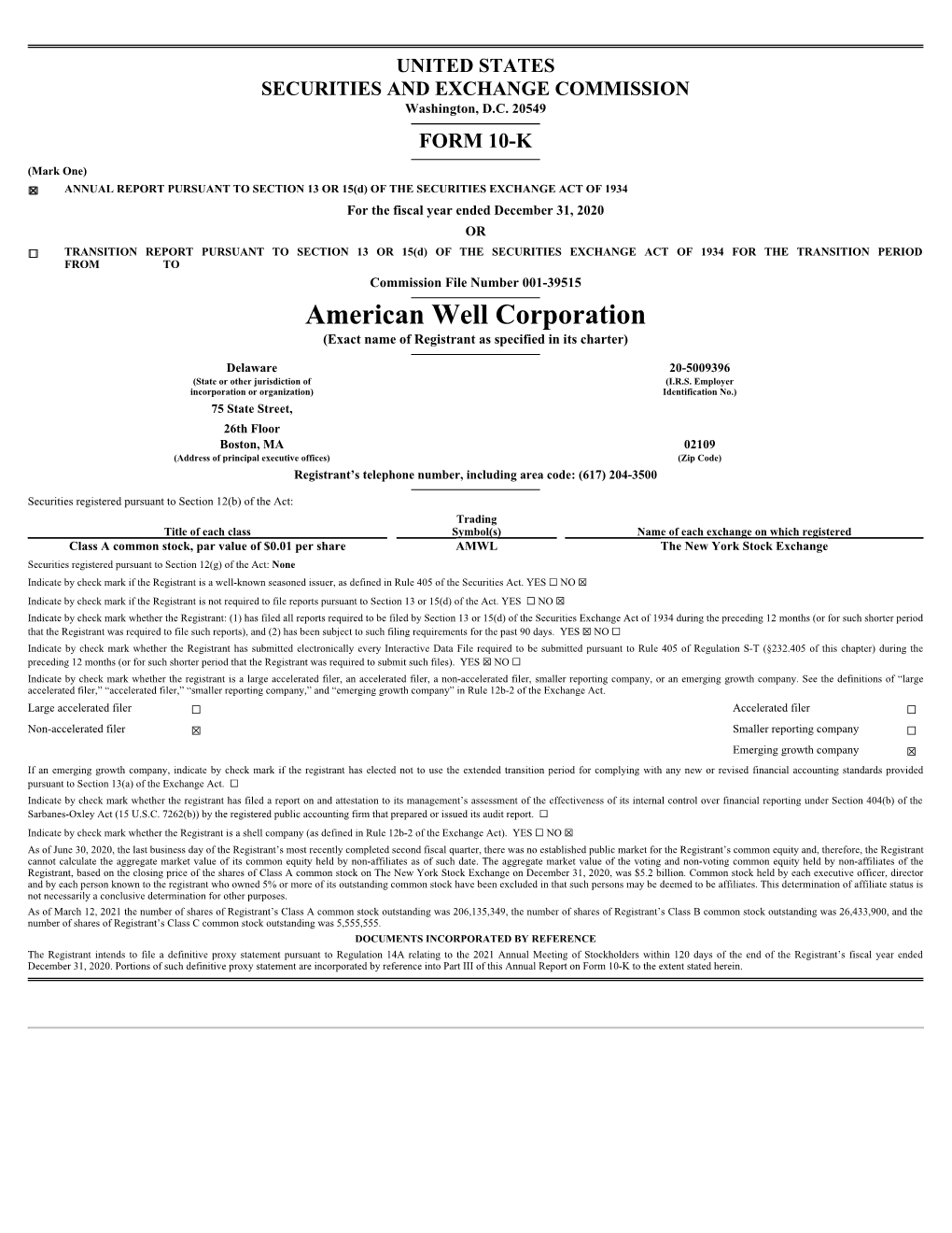 American Well Corporation (Exact Name of Registrant As Specified in Its Charter)