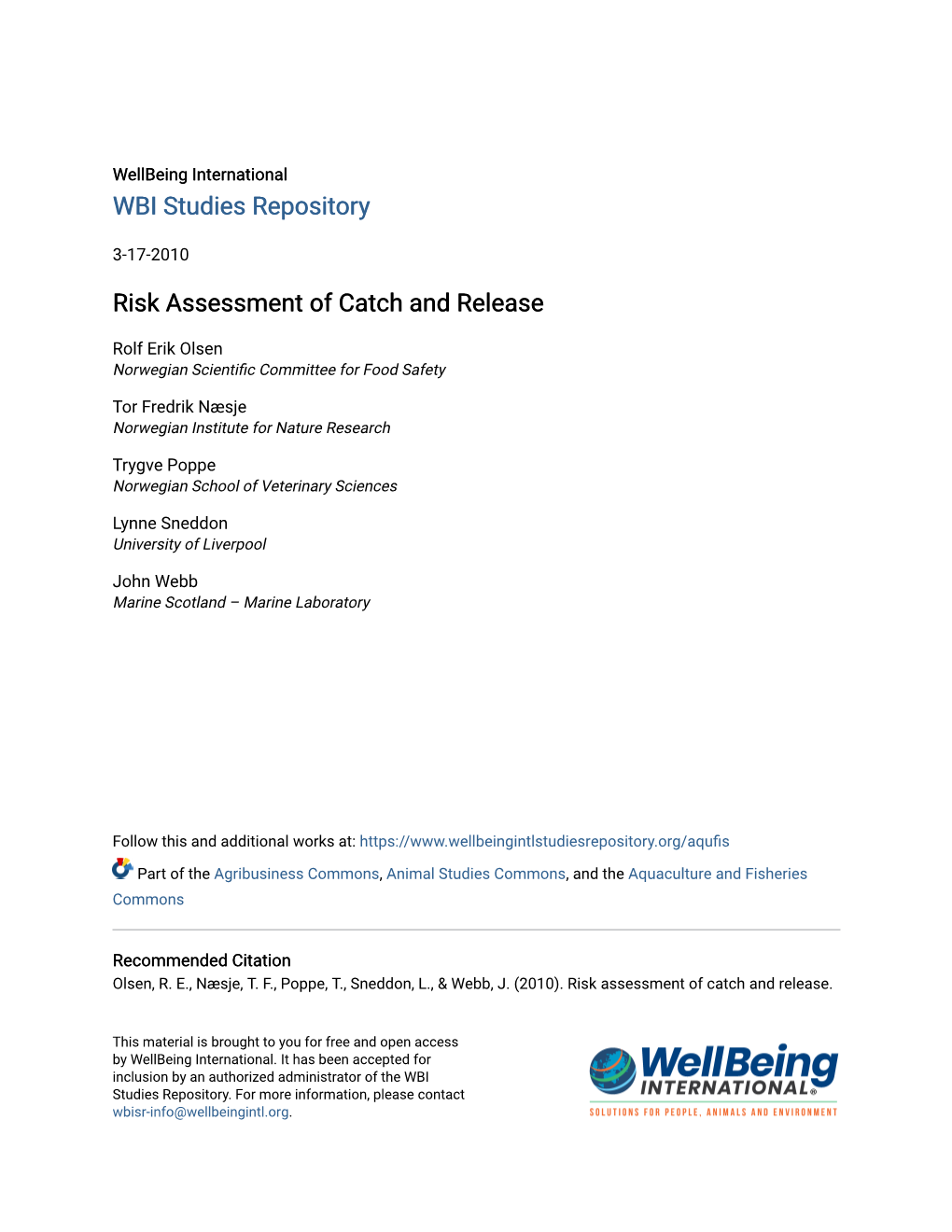 Risk Assessment of Catch and Release