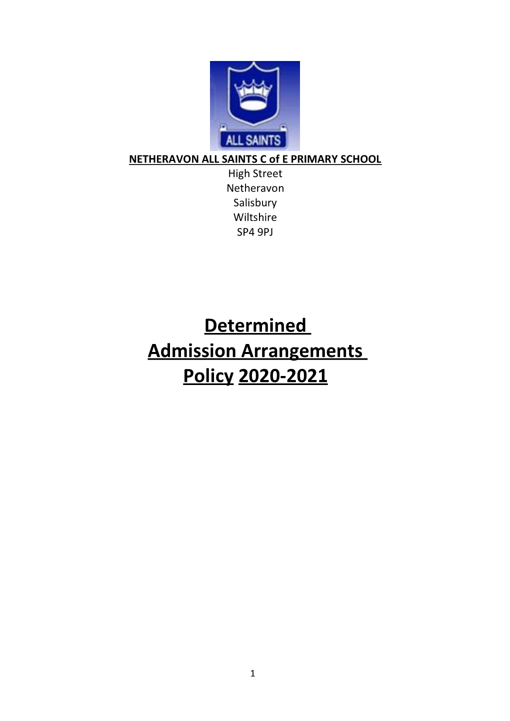 Determined Admission Arrangements Policy 2020-2021