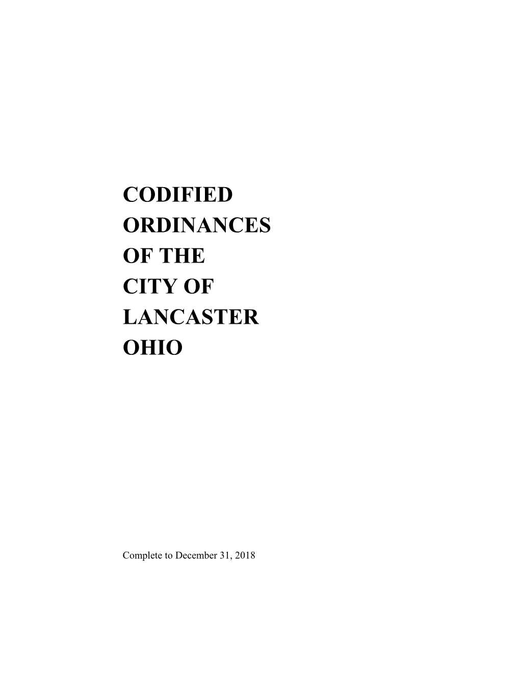 Codified Ordinances of the City of Lancaster Ohio