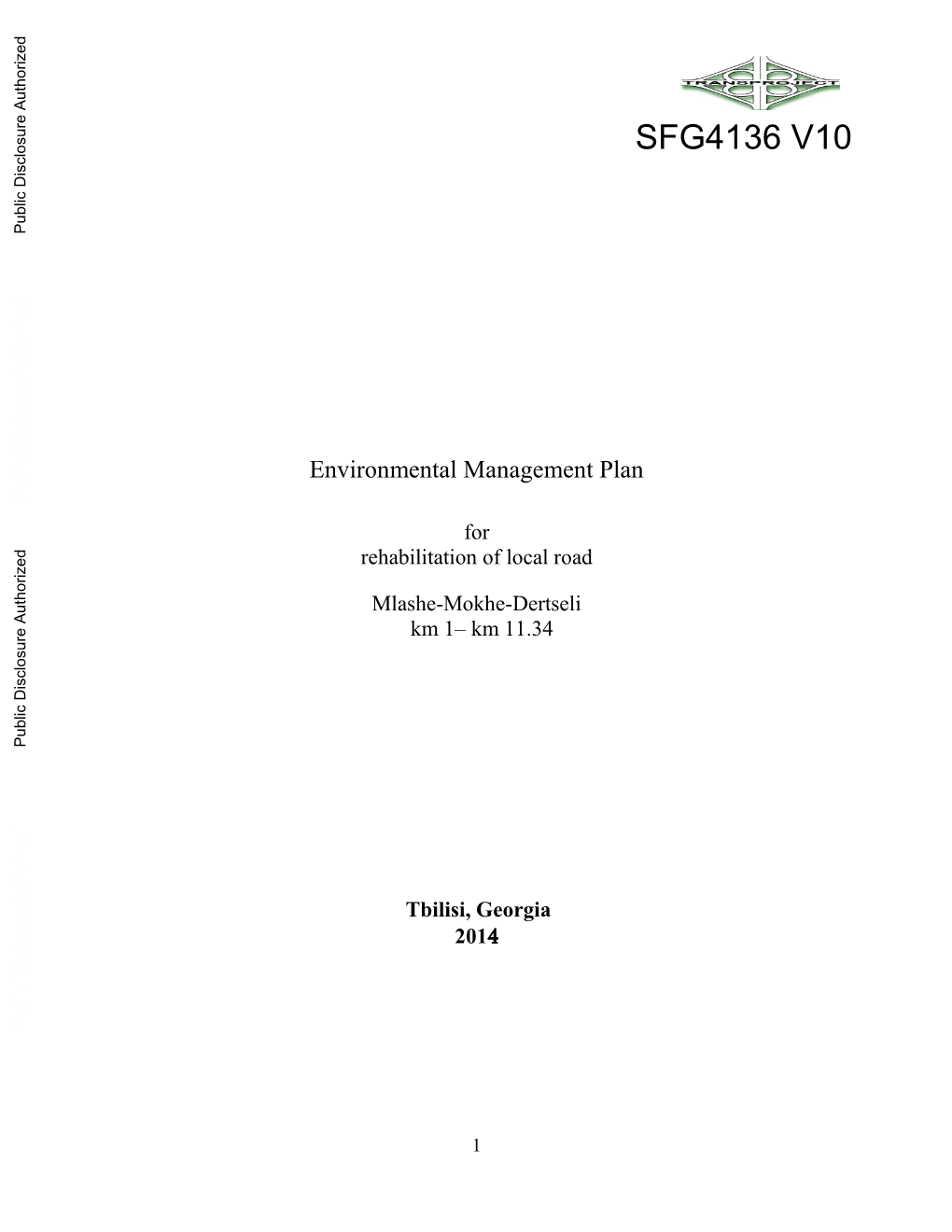 Environmental Management Plan Public Disclosure Authorized for Rehabilitation of Local Road