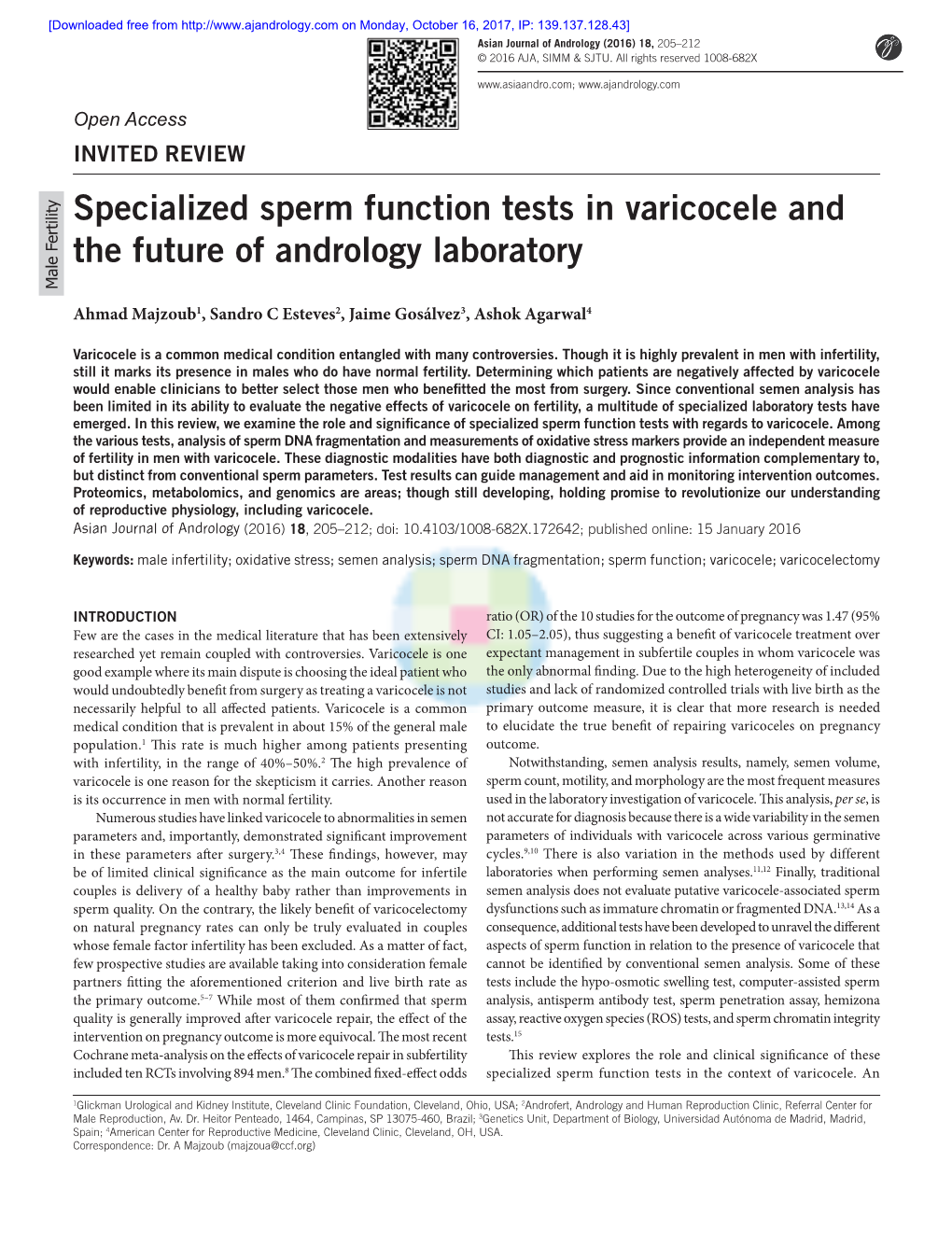 Specialized Sperm Function Tests in Varicocele and the Future of Andrology Laboratory Male Fertility