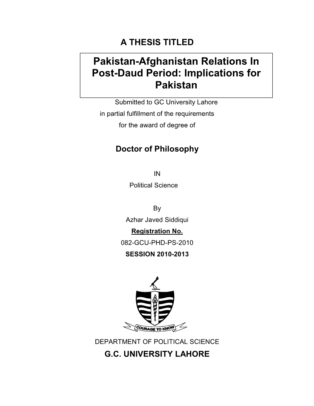 Pakistan-Afghanistan Relations In