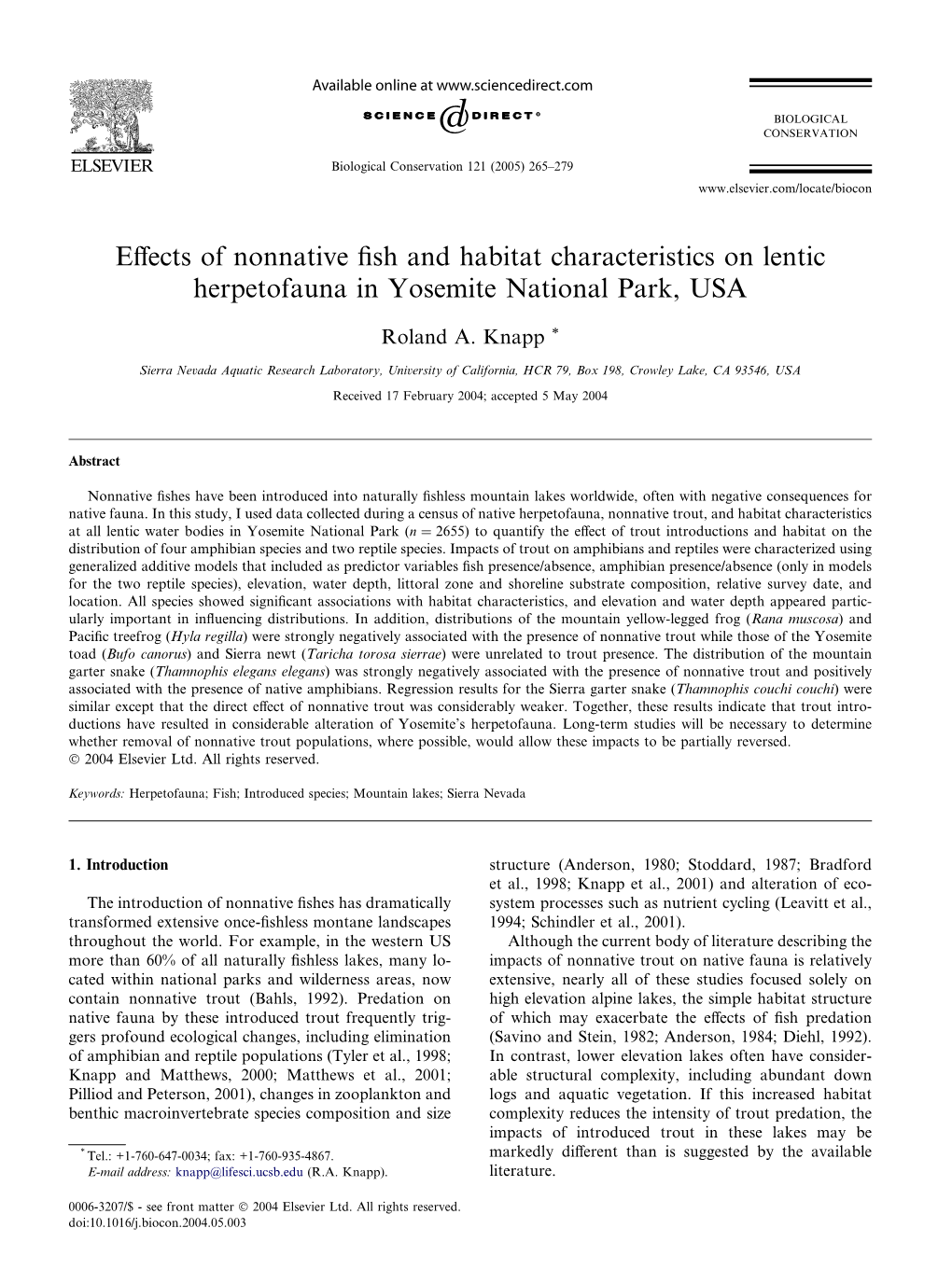 Effects of Nonnative Fish and Habitat Characteristics on Lentic