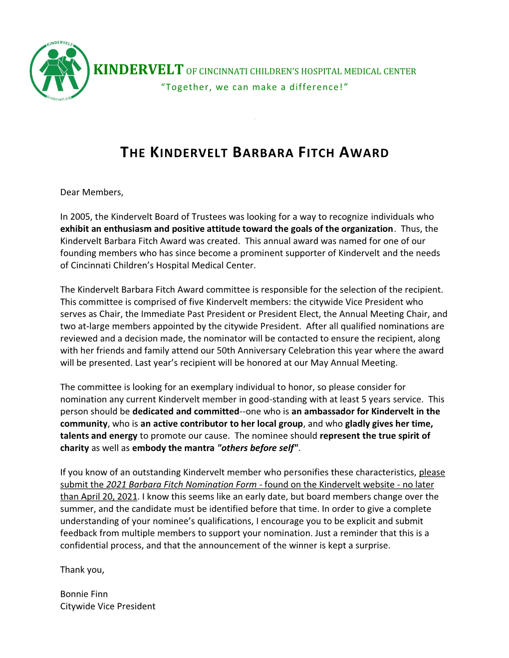 The Kindervelt Barbara Fitch Award