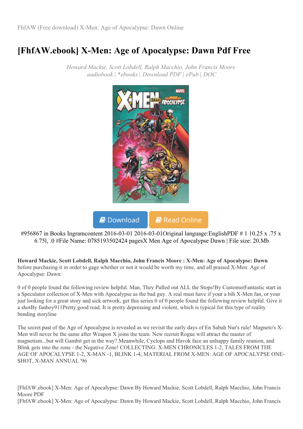 [Fhfaw.Ebook] X-Men: Age of Apocalypse: Dawn Pdf Free