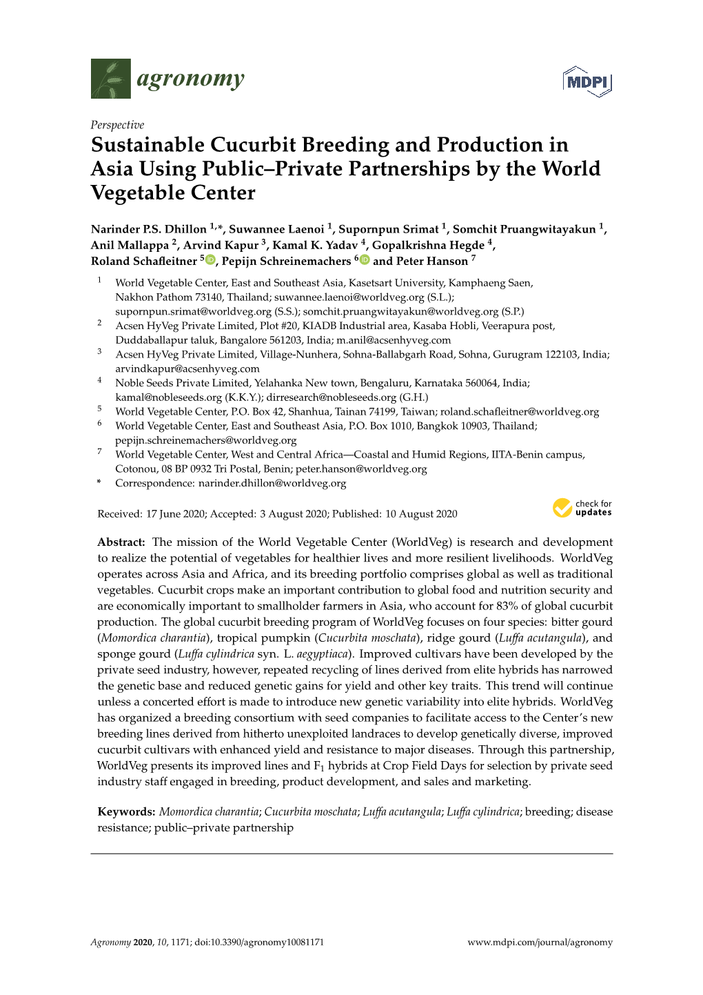 Sustainable Cucurbit Breeding and Production in Asia Using Public–Private Partnerships by the World Vegetable Center