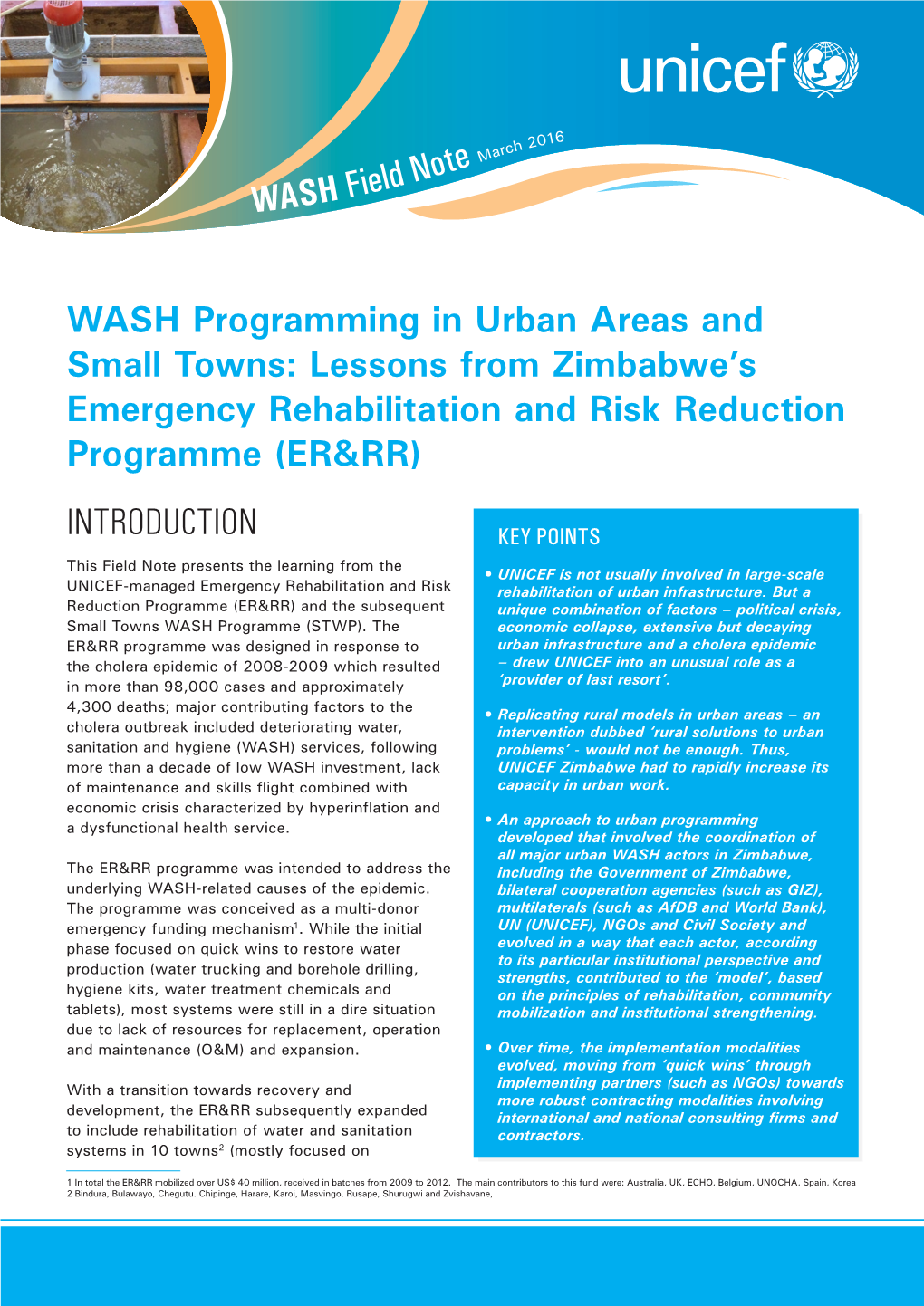 WASH Programming in Urban Areas and Small Towns: Lessons From