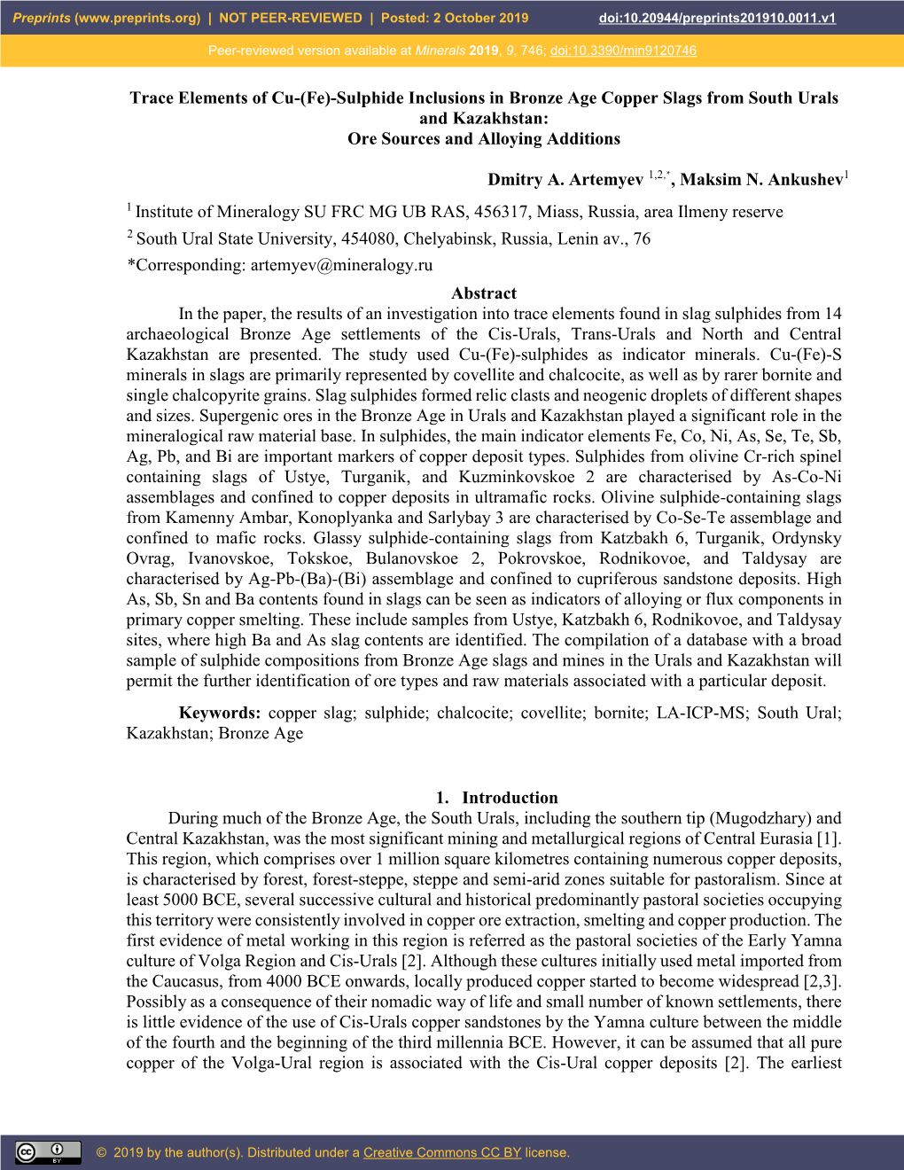 (Fe)-Sulphide Inclusions in Bronze Age Copper Slags from South Urals and Kazakhstan: Ore Sources and Alloying Additions