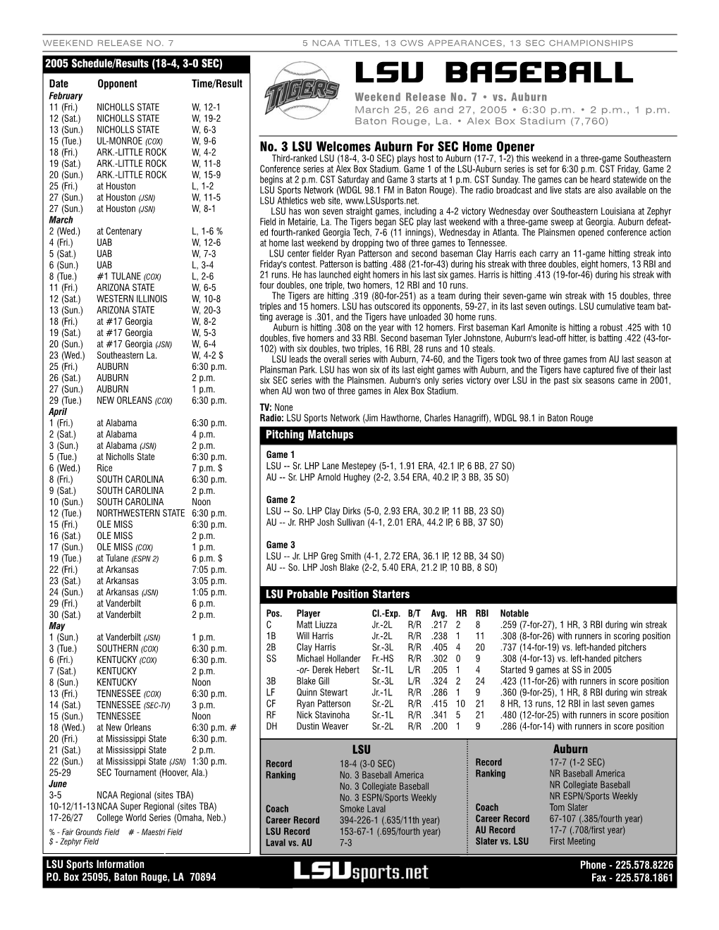 LSU Vs Auburn Game Notes 3 25 05.Qxd