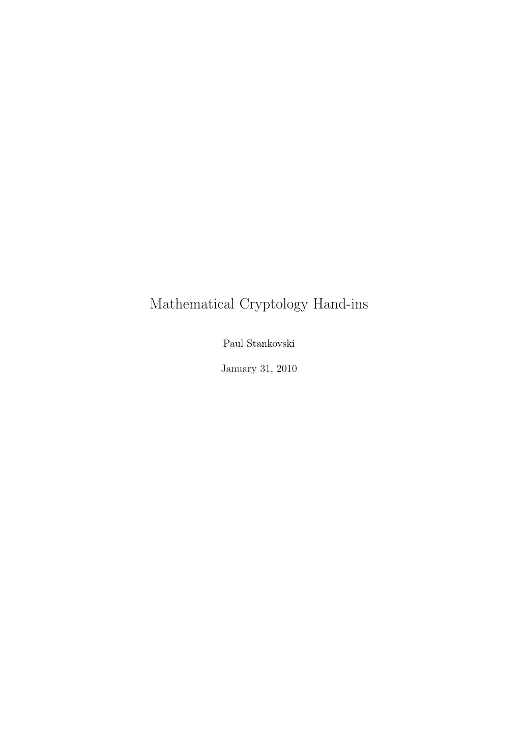 Mathematical Cryptology Hand-Ins