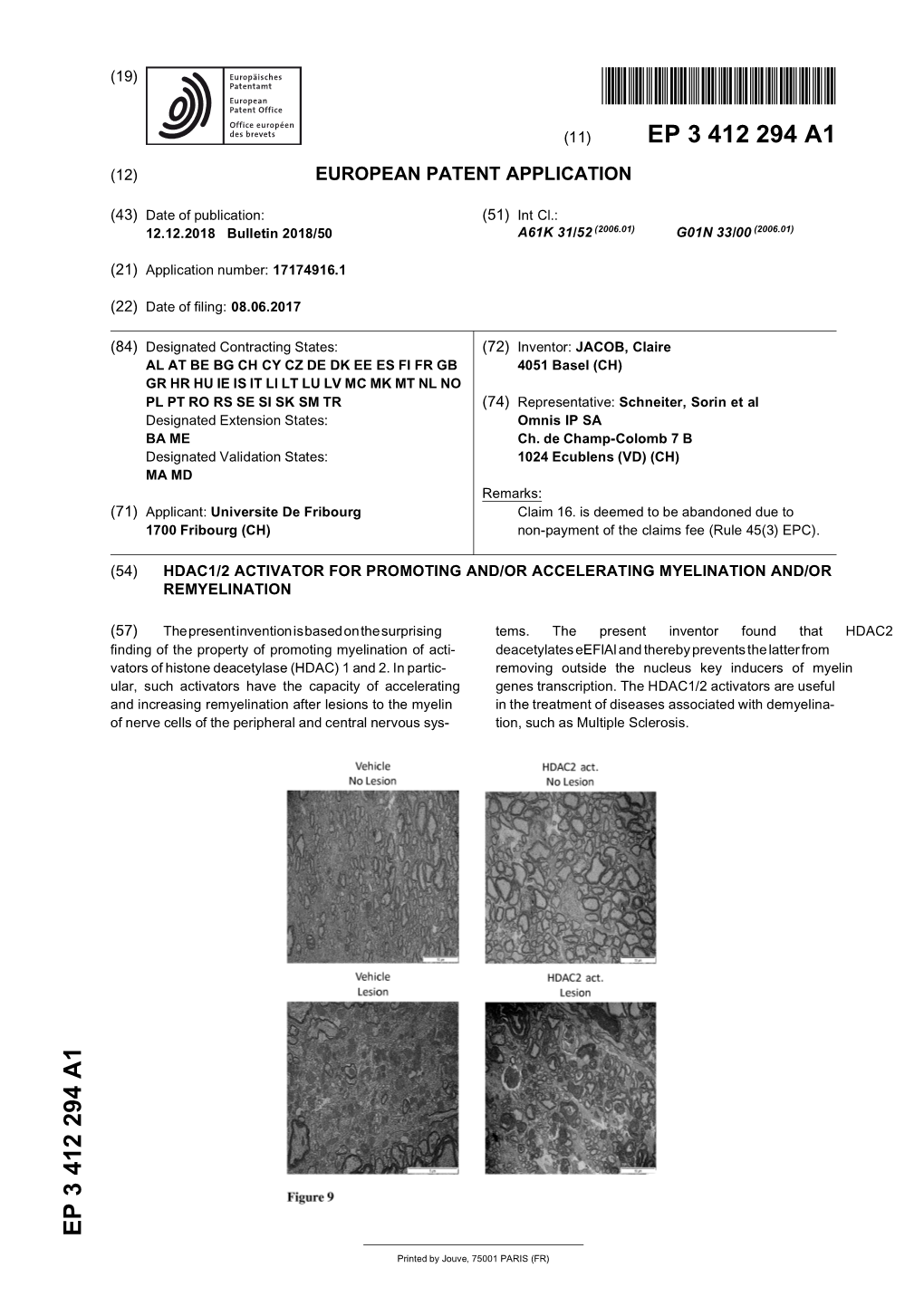 Hdac1/2 Activator for Promoting And/Or Accelerating Myelination And/Or Remyelination