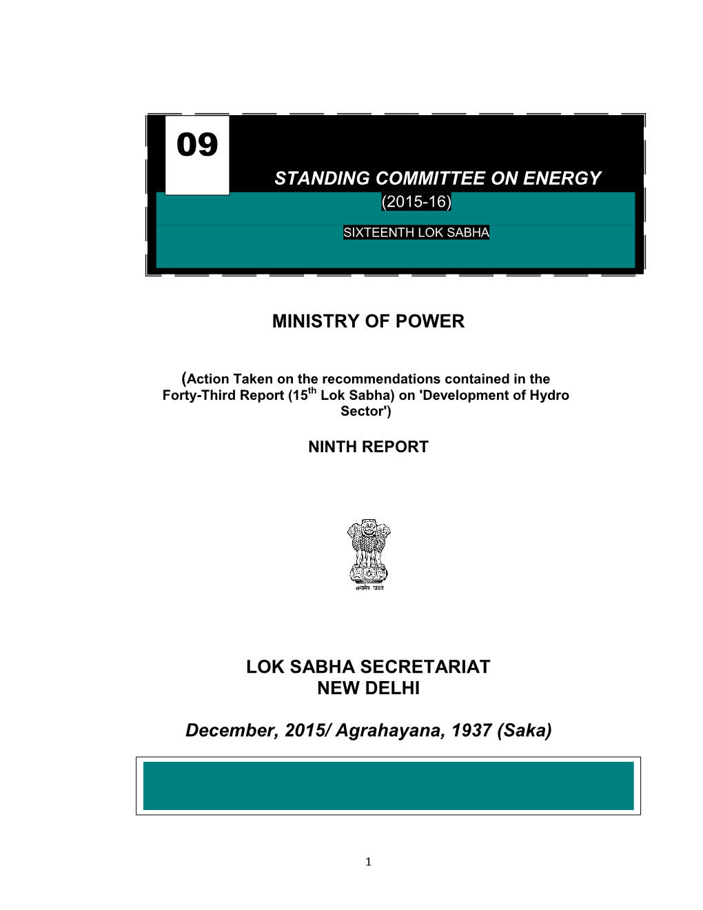 Ministry of Power Lok Sabha Secretariat New Delhi