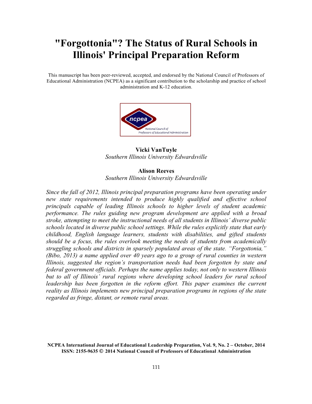 The Status of Rural Schools in Illinois' Principal Preparation Reform