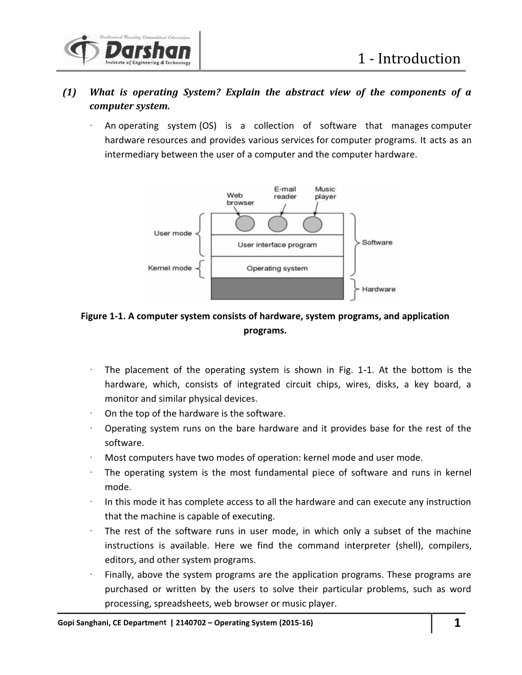 1) What Is Operating System? Explain the Abstract View Of1 - Theintroduction Components of a Computer System