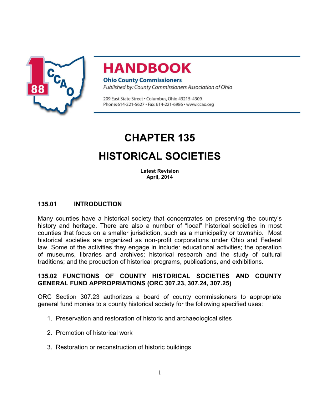 Chapter 135 Historical Societies