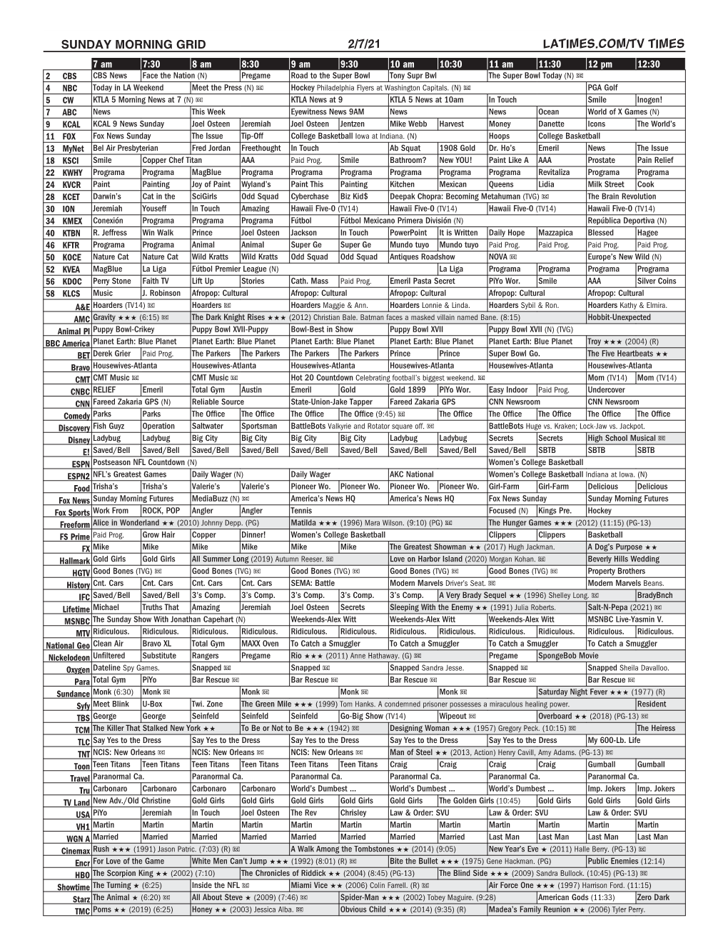 Sunday Morning Grid 2/7/21 Latimes.Com/Tv Times