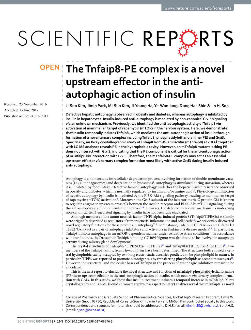 The Tnfaip8-PE Complex Is a Novel Upstream Effector in the Anti