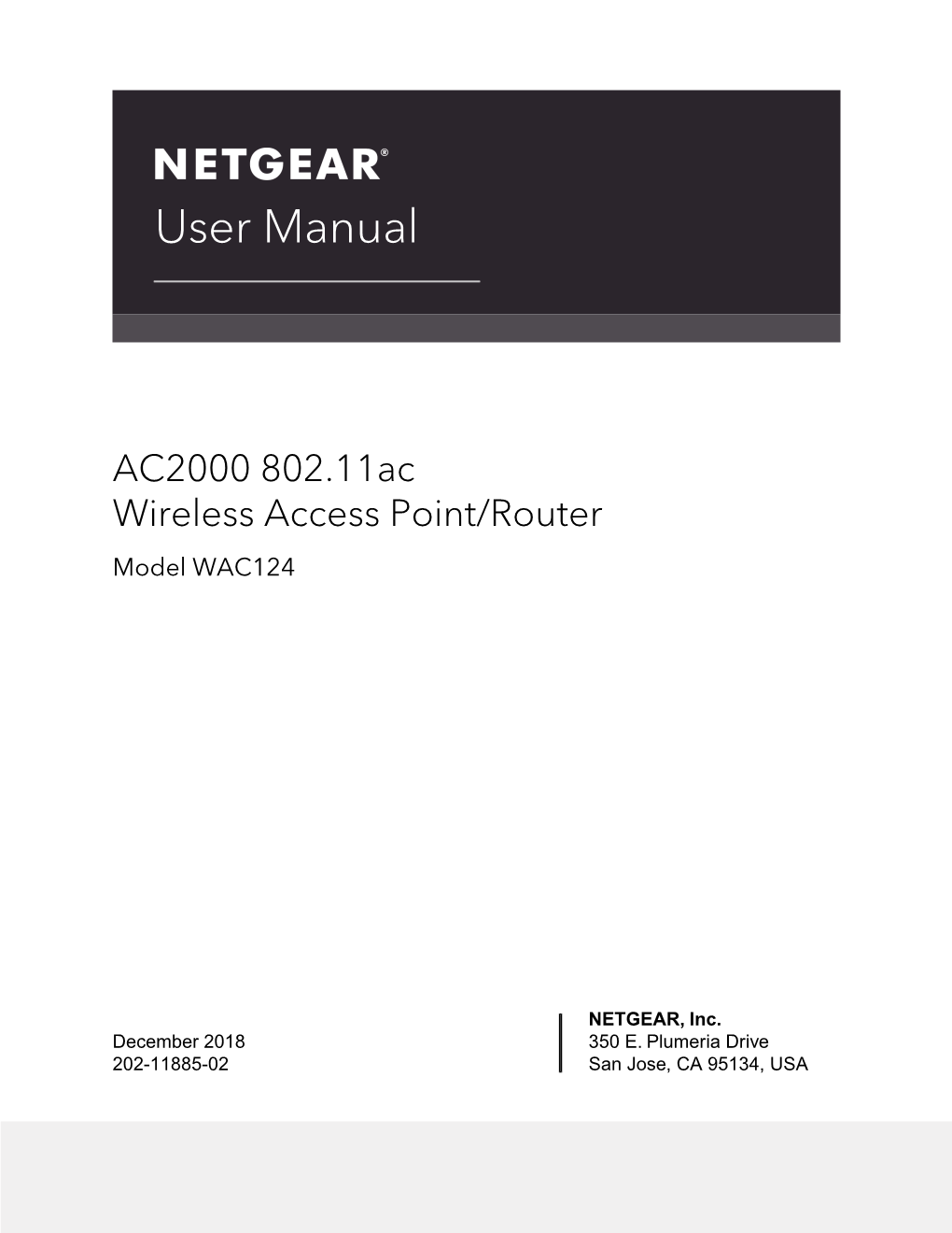 AC2000 802.11Ac Wireless Access Point/Router WAC124 User Manual